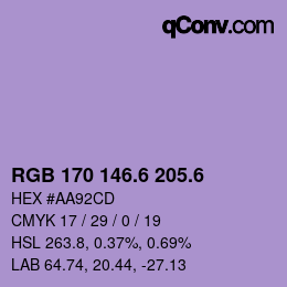 カラーコード: RGB 170 146.6 205.6 | qconv.com