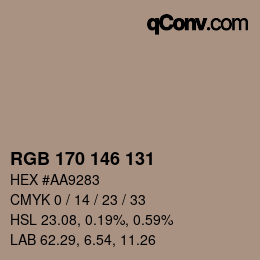 颜色代码: RGB 170 146 131 | qconv.com