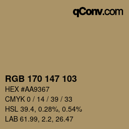 Color code: RGB 170 147 103 | qconv.com