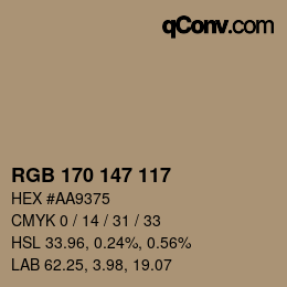 Color code: RGB 170 147 117 | qconv.com