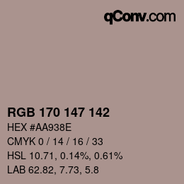 Color code: RGB 170 147 142 | qconv.com
