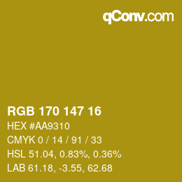 Color code: RGB 170 147 16 | qconv.com