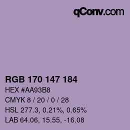 カラーコード: RGB 170 147 184 | qconv.com