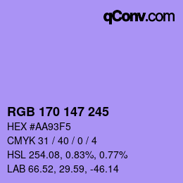 Color code: RGB 170 147 245 | qconv.com