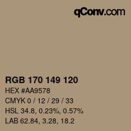 Color code: RGB 170 149 120 | qconv.com