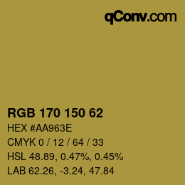 颜色代码: RGB 170 150 62 | qconv.com