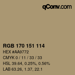 Código de color: RGB 170 151 114 | qconv.com