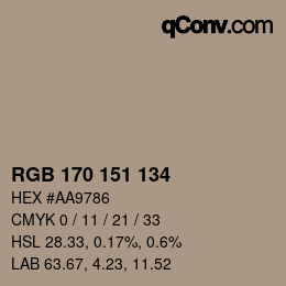 Color code: RGB 170 151 134 | qconv.com