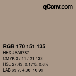 Color code: RGB 170 151 135 | qconv.com