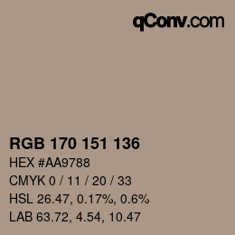 Color code: RGB 170 151 136 | qconv.com