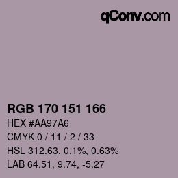 カラーコード: RGB 170 151 166 | qconv.com