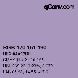 Color code: RGB 170 151 190 | qconv.com