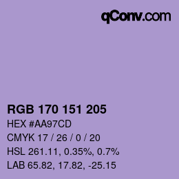 Color code: RGB 170 151 205 | qconv.com