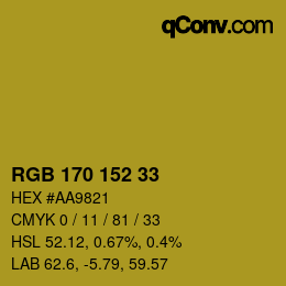 Color code: RGB 170 152 33 | qconv.com