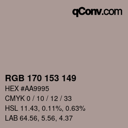 Color code: RGB 170 153 149 | qconv.com