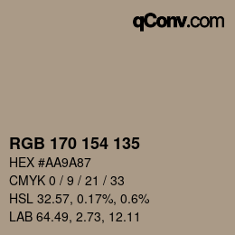 Color code: RGB 170 154 135 | qconv.com