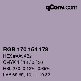 Código de color: RGB 170 154 178 | qconv.com