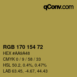 Color code: RGB 170 154 72 | qconv.com