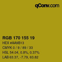 颜色代码: RGB 170 155 19 | qconv.com