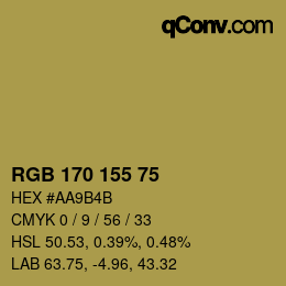 颜色代码: RGB 170 155 75 | qconv.com