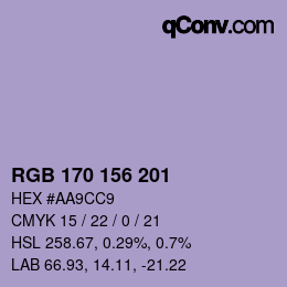 颜色代码: RGB 170 156 201 | qconv.com