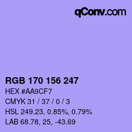 Color code: RGB 170 156 247 | qconv.com