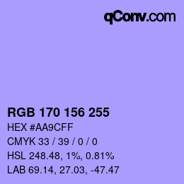 カラーコード: RGB 170 156 255 | qconv.com