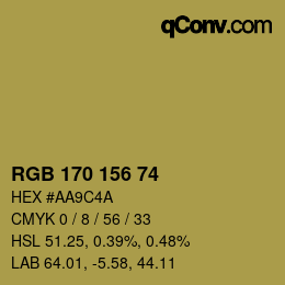 Code couleur: RGB 170 156 74 | qconv.com
