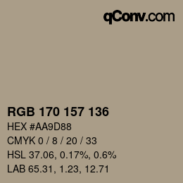 Código de color: RGB 170 157 136 | qconv.com