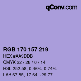 Color code: RGB 170 157 219 | qconv.com