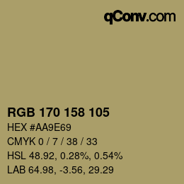 Color code: RGB 170 158 105 | qconv.com