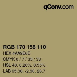 颜色代码: RGB 170 158 110 | qconv.com