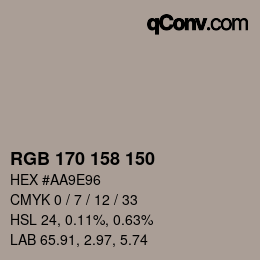 颜色代码: RGB 170 158 150 | qconv.com
