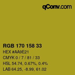 カラーコード: RGB 170 158 33 | qconv.com