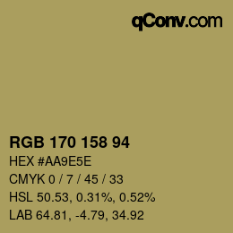 Color code: RGB 170 158 94 | qconv.com