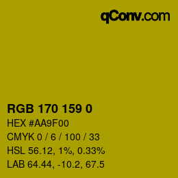 Color code: RGB 170 159 0 | qconv.com