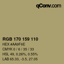 颜色代码: RGB 170 159 110 | qconv.com