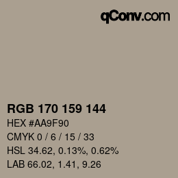 カラーコード: RGB 170 159 144 | qconv.com