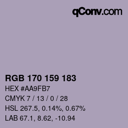 Color code: RGB 170 159 183 | qconv.com