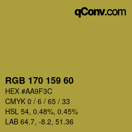 カラーコード: RGB 170 159 60 | qconv.com