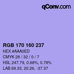 Color code: RGB 170 160 237 | qconv.com