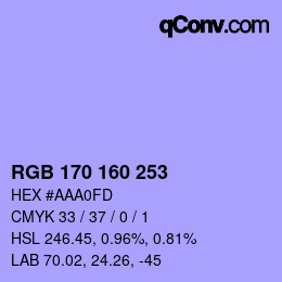 Color code: RGB 170 160 253 | qconv.com