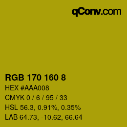 カラーコード: RGB 170 160 8 | qconv.com