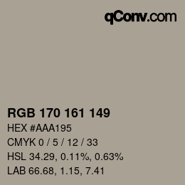 カラーコード: RGB 170 161 149 | qconv.com