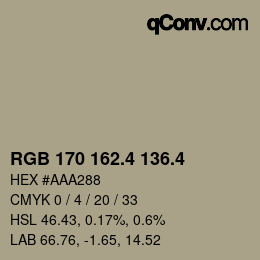 カラーコード: RGB 170 162.4 136.4 | qconv.com