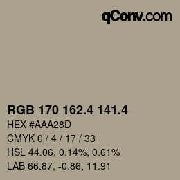 カラーコード: RGB 170 162.4 141.4 | qconv.com