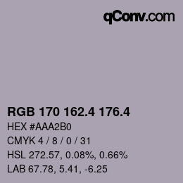 カラーコード: RGB 170 162.4 176.4 | qconv.com