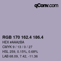 カラーコード: RGB 170 162.4 186.4 | qconv.com
