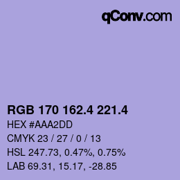 カラーコード: RGB 170 162.4 221.4 | qconv.com