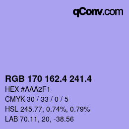 カラーコード: RGB 170 162.4 241.4 | qconv.com